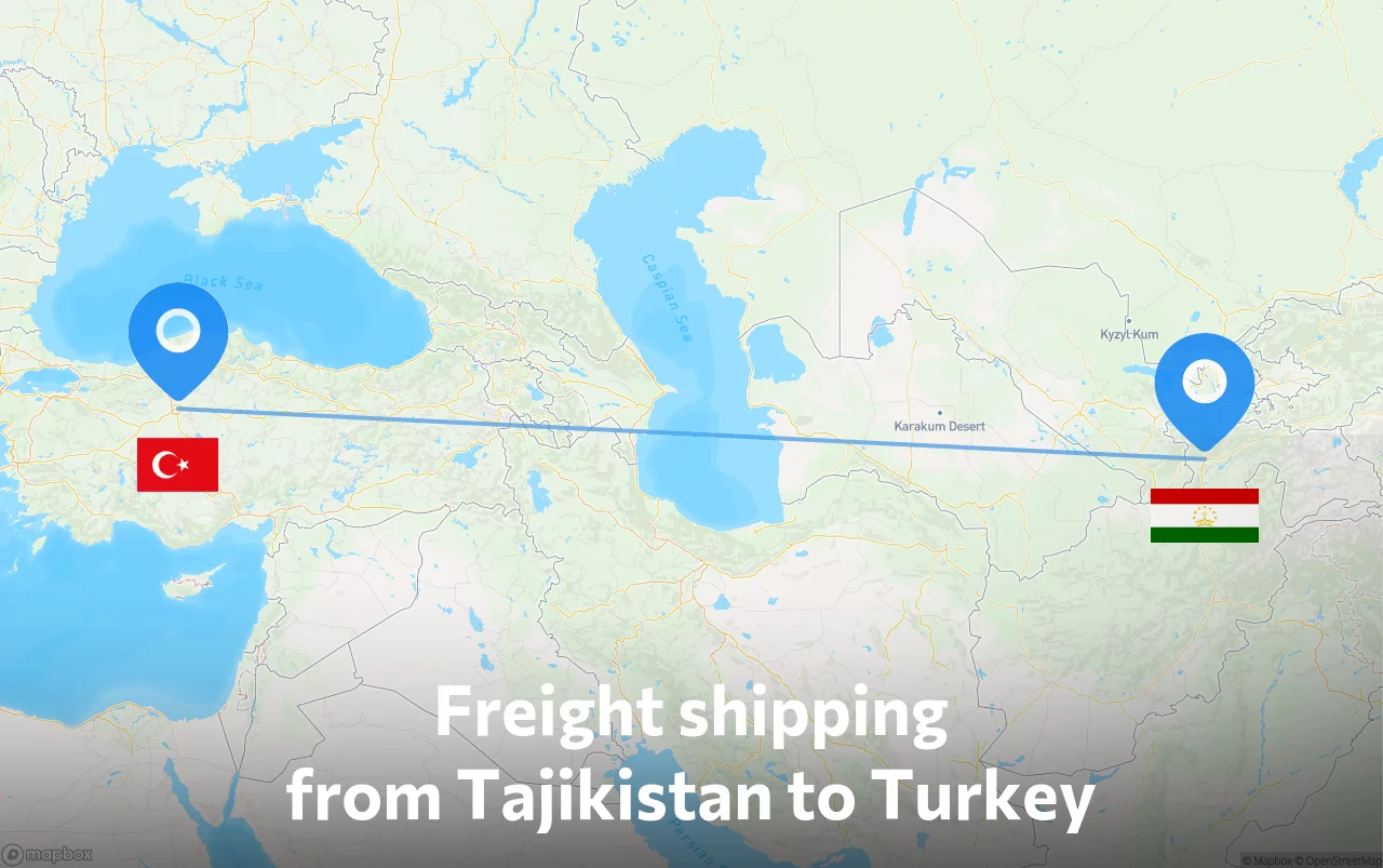 Shipping route from Tajikistan to Turkey