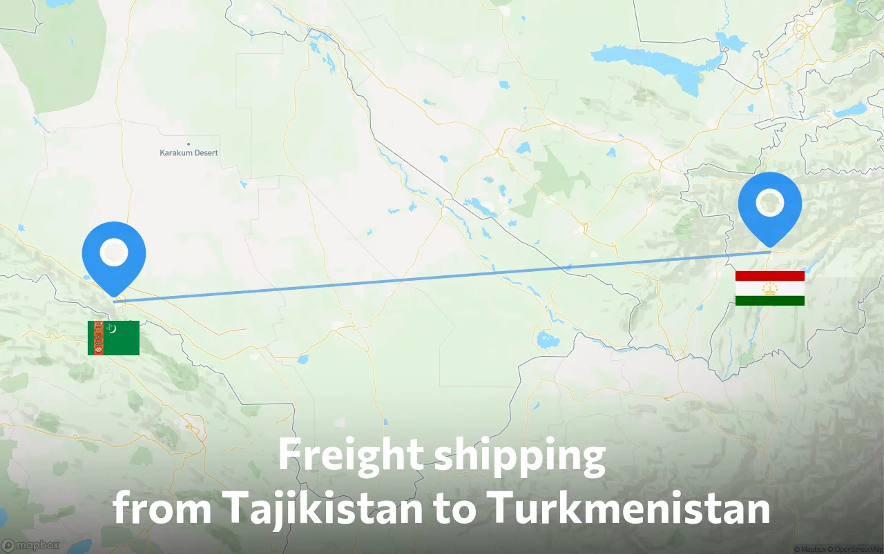 Shipping route from Tajikistan to Turkmenistan