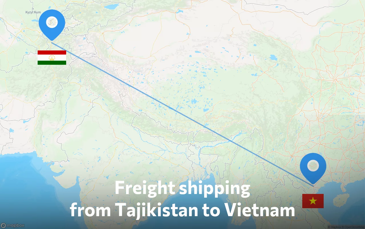 Shipping route from Tajikistan to Vietnam