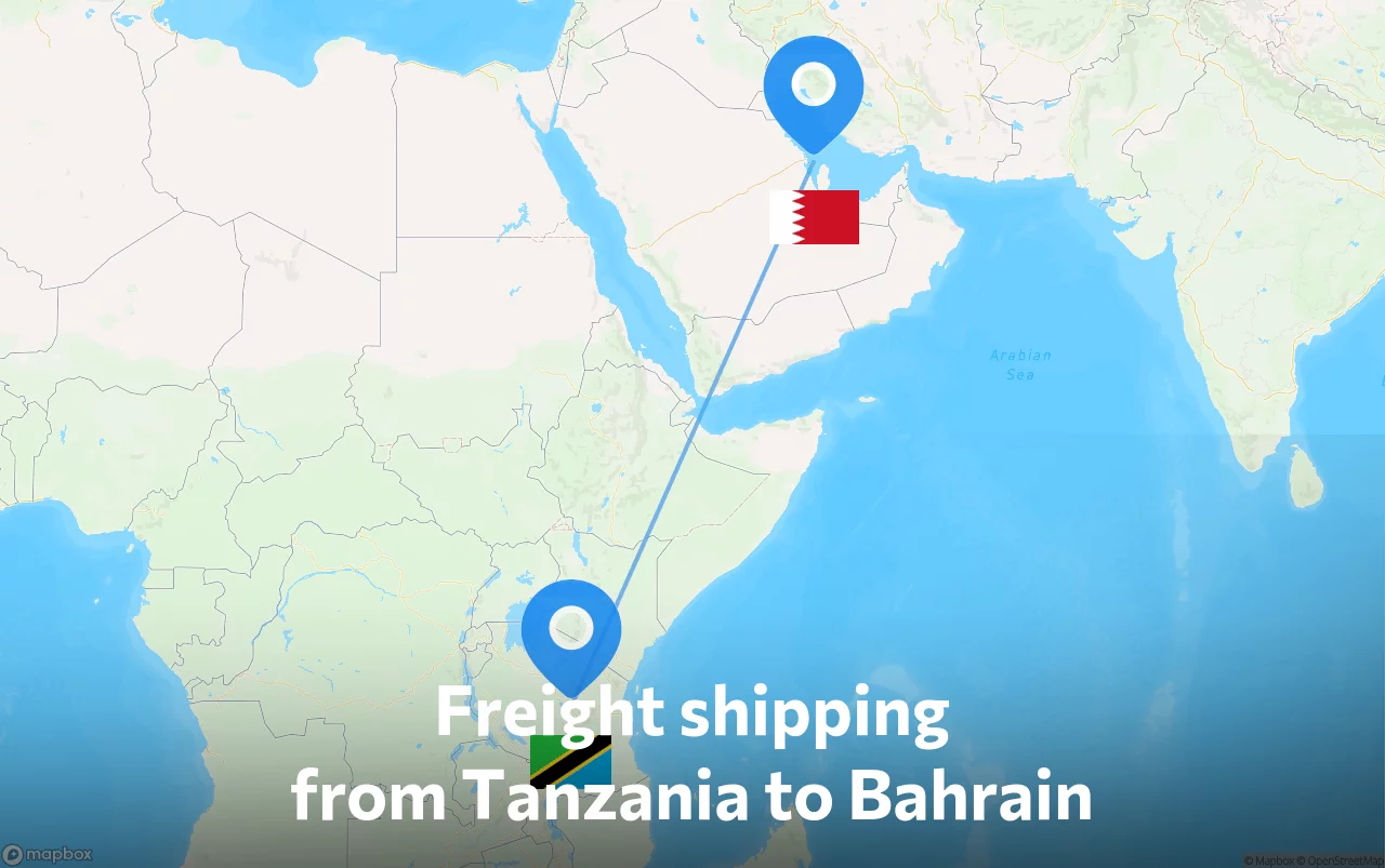 Shipping route from Tanzania to Bahrain