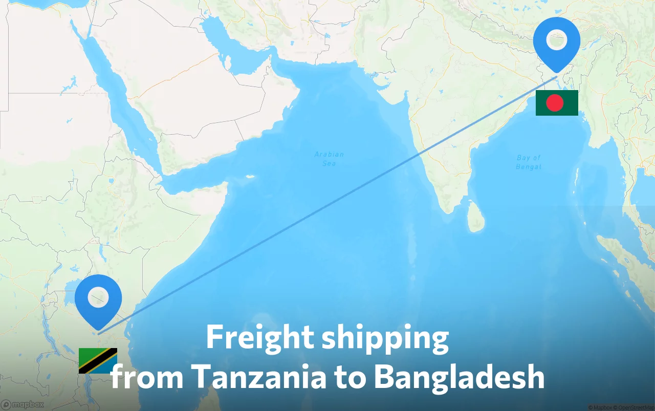 Shipping route from Tanzania to Bangladesh