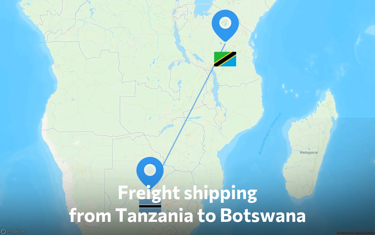 Shipping route from Tanzania to Botswana