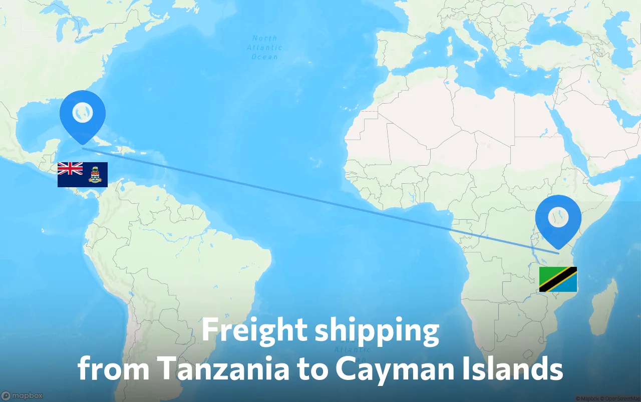 Shipping route from Tanzania to Cayman Islands