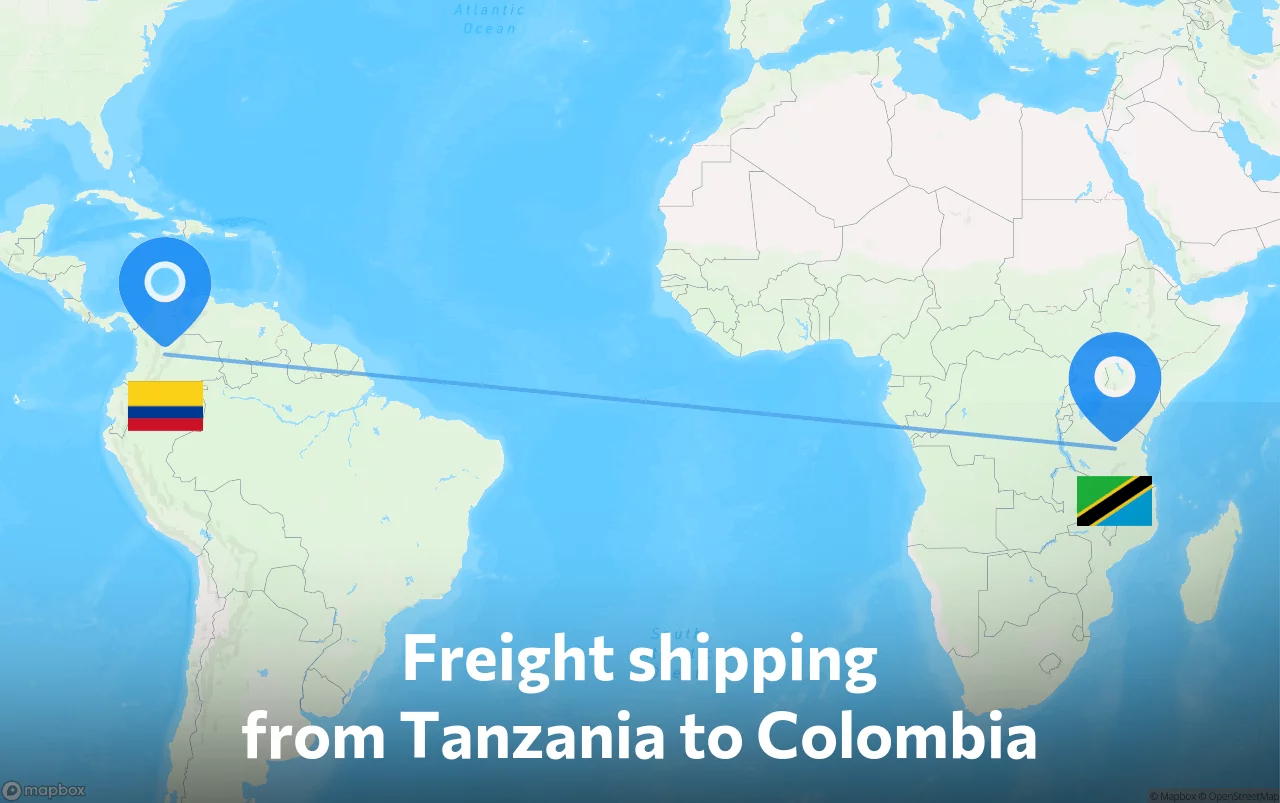 Shipping route from Tanzania to Colombia