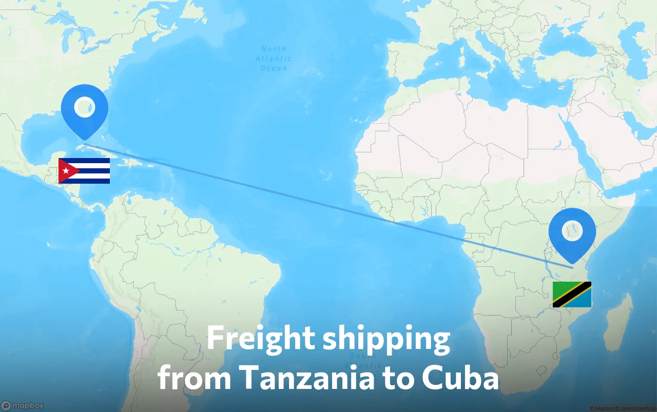 Shipping route from Tanzania to Cuba