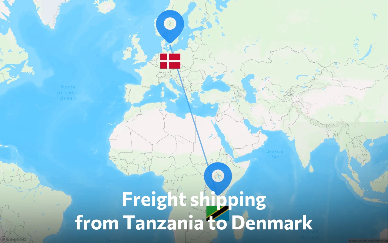Shipping route from Tanzania to Denmark