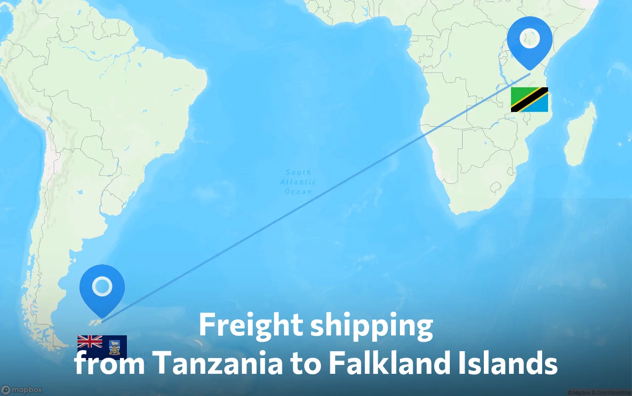 Shipping route from Tanzania to Falkland Islands