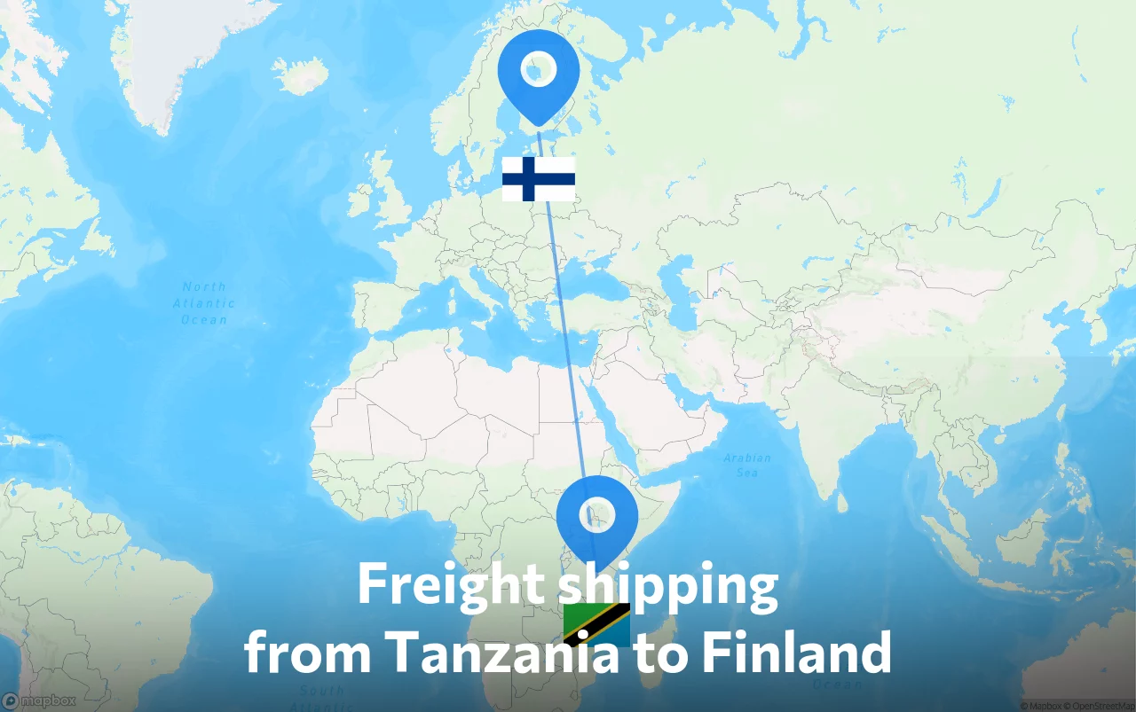Shipping route from Tanzania to Finland