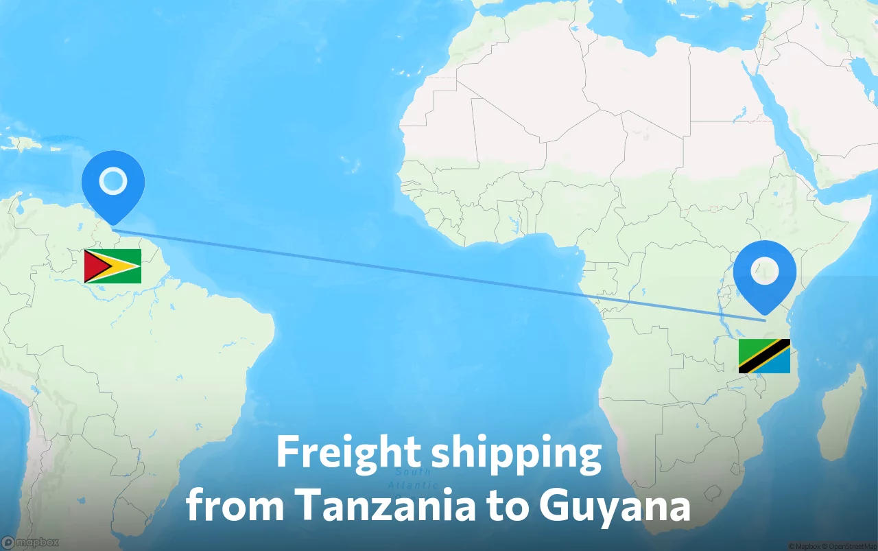 Shipping route from Tanzania to Guyana