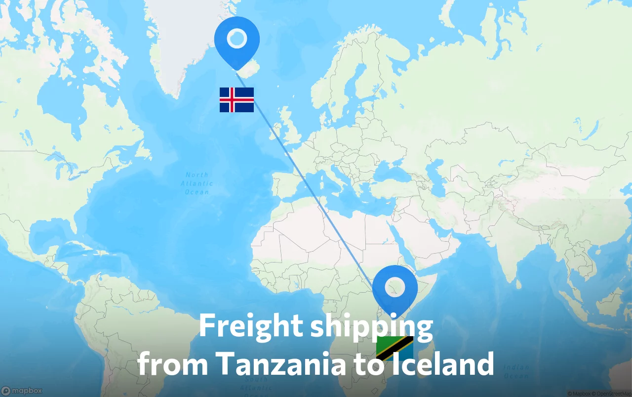 Shipping route from Tanzania to Iceland