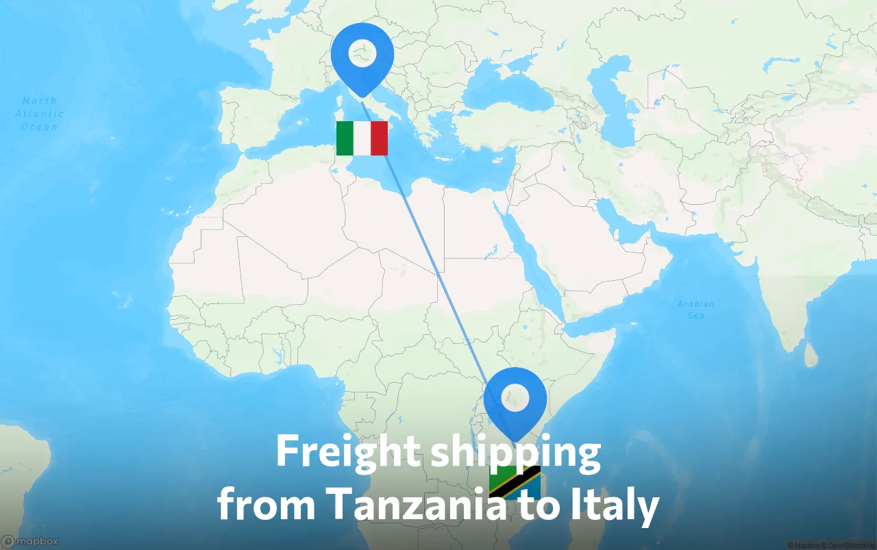 Shipping route from Tanzania to Italy