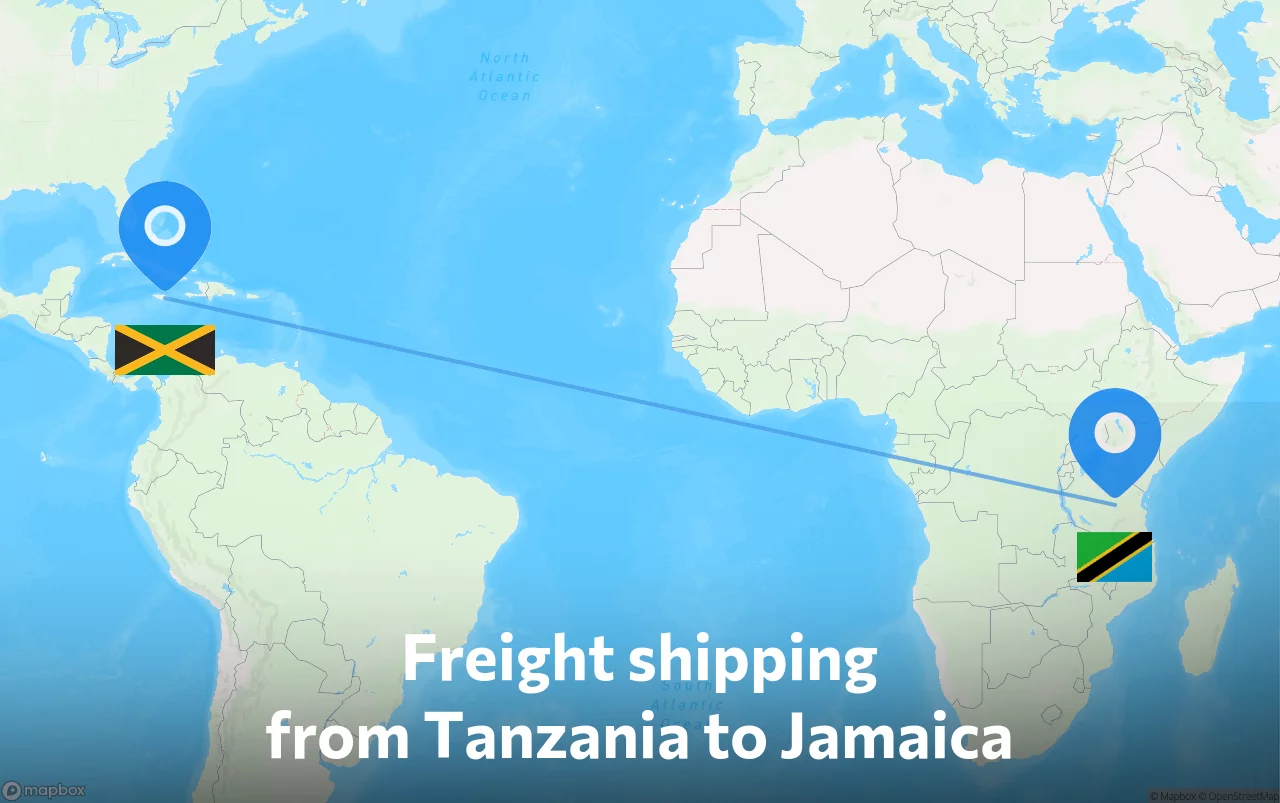 Shipping route from Tanzania to Jamaica