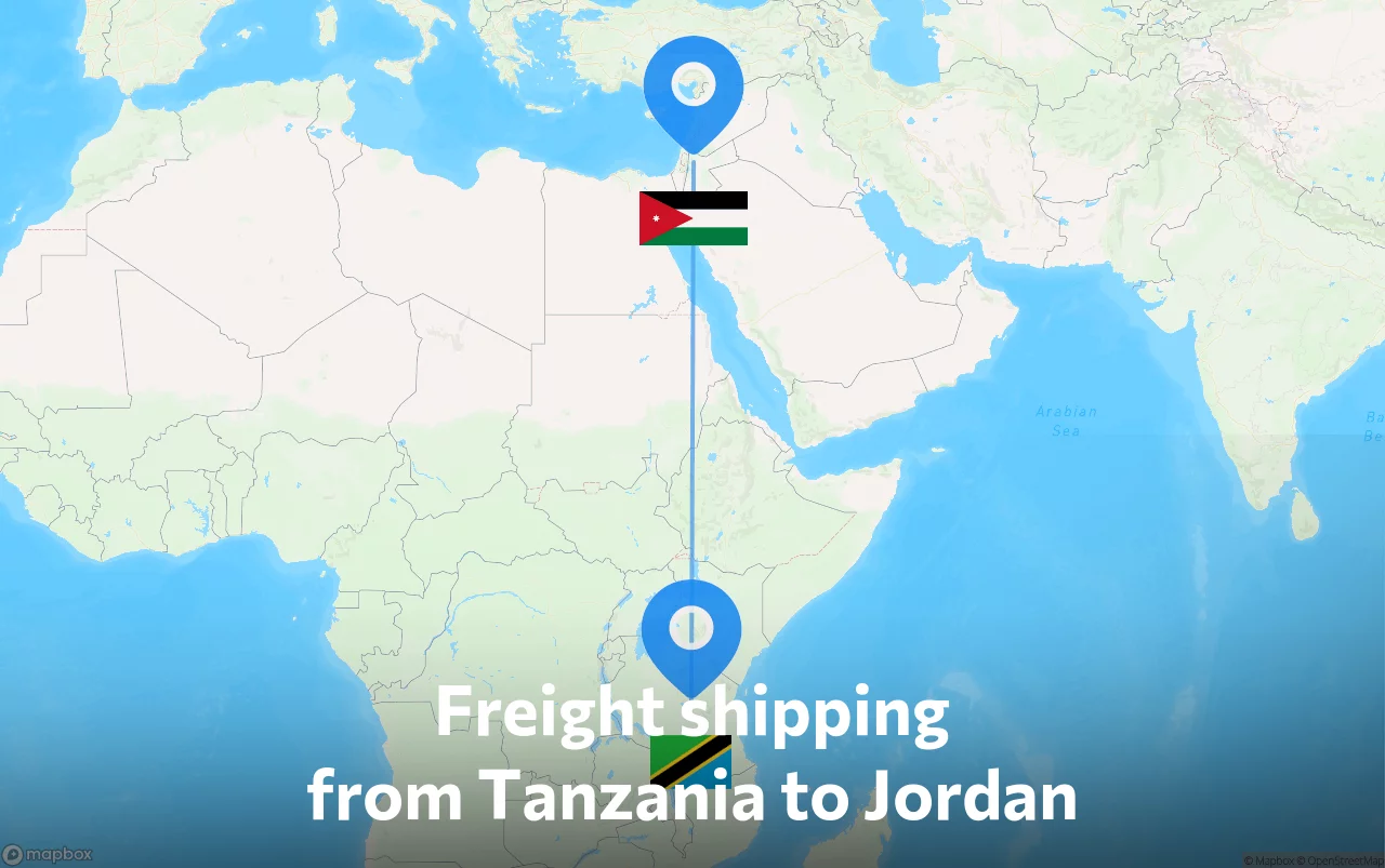 Shipping route from Tanzania to Jordan