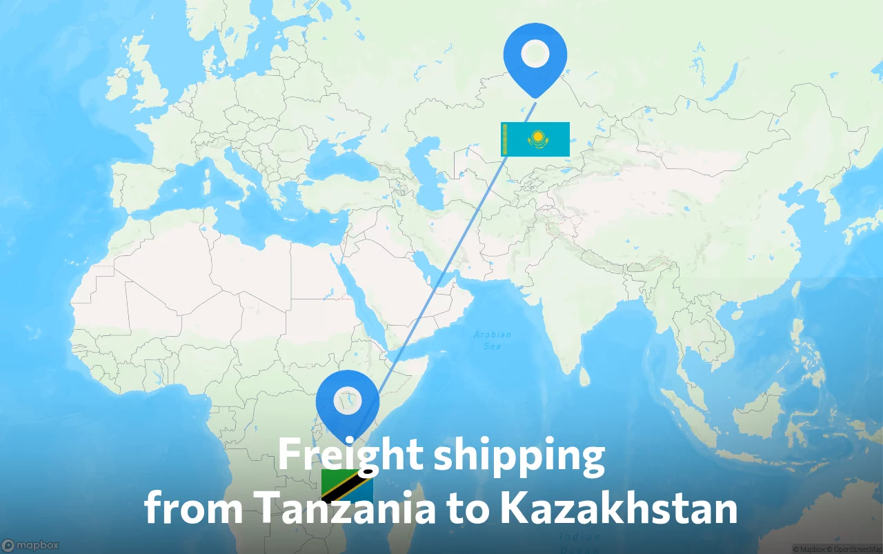 Shipping route from Tanzania to Kazakhstan