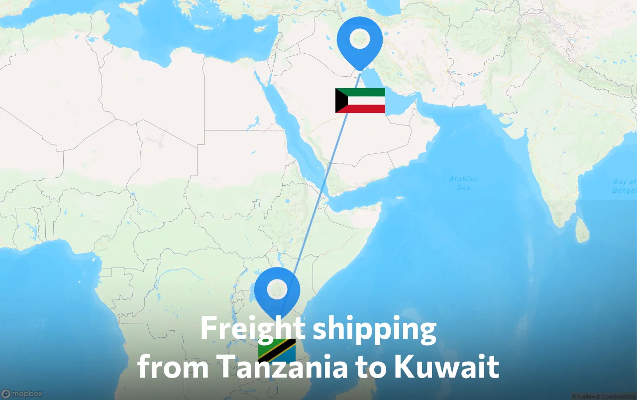Shipping route from Tanzania to Kuwait