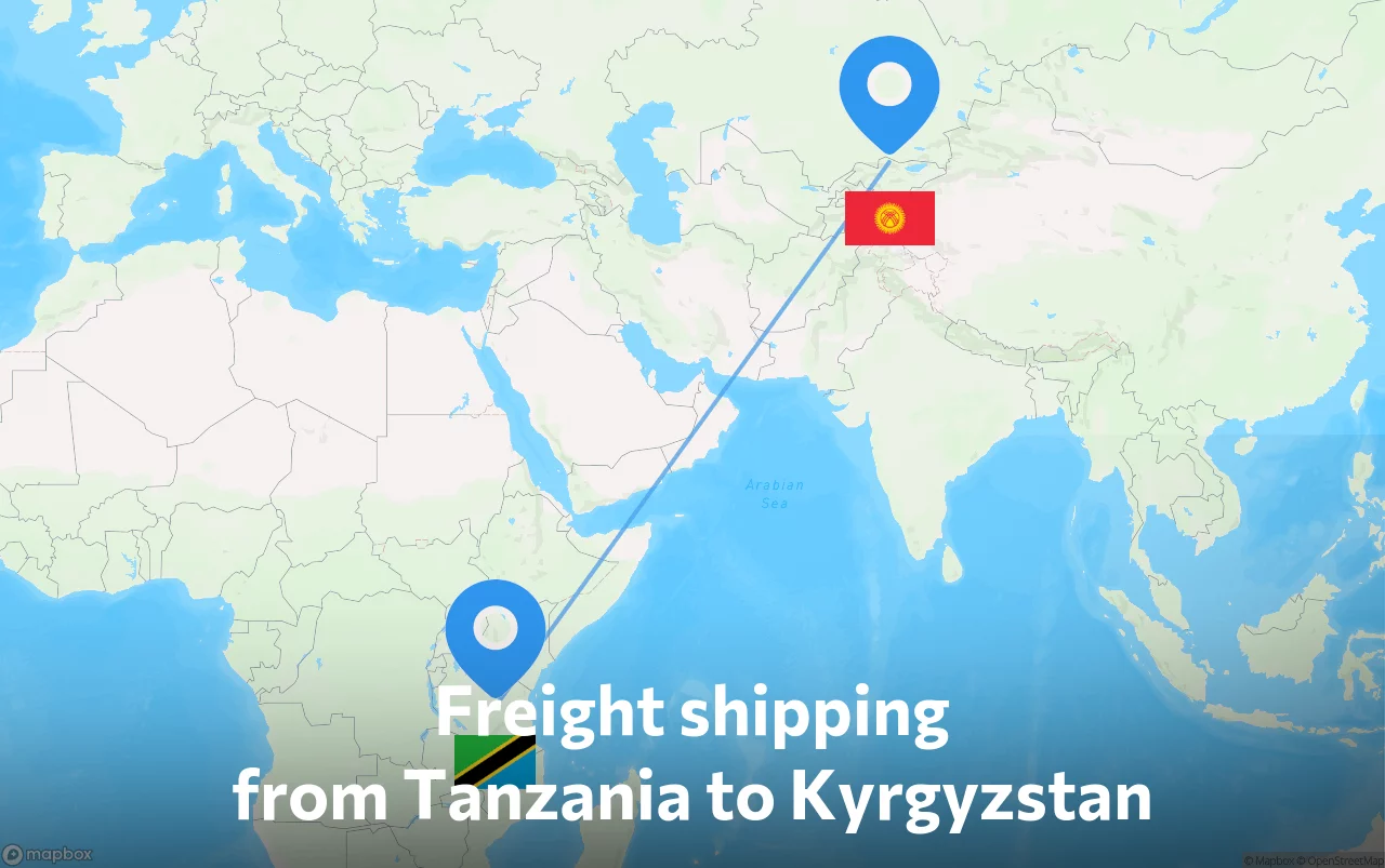Shipping route from Tanzania to Kyrgyzstan