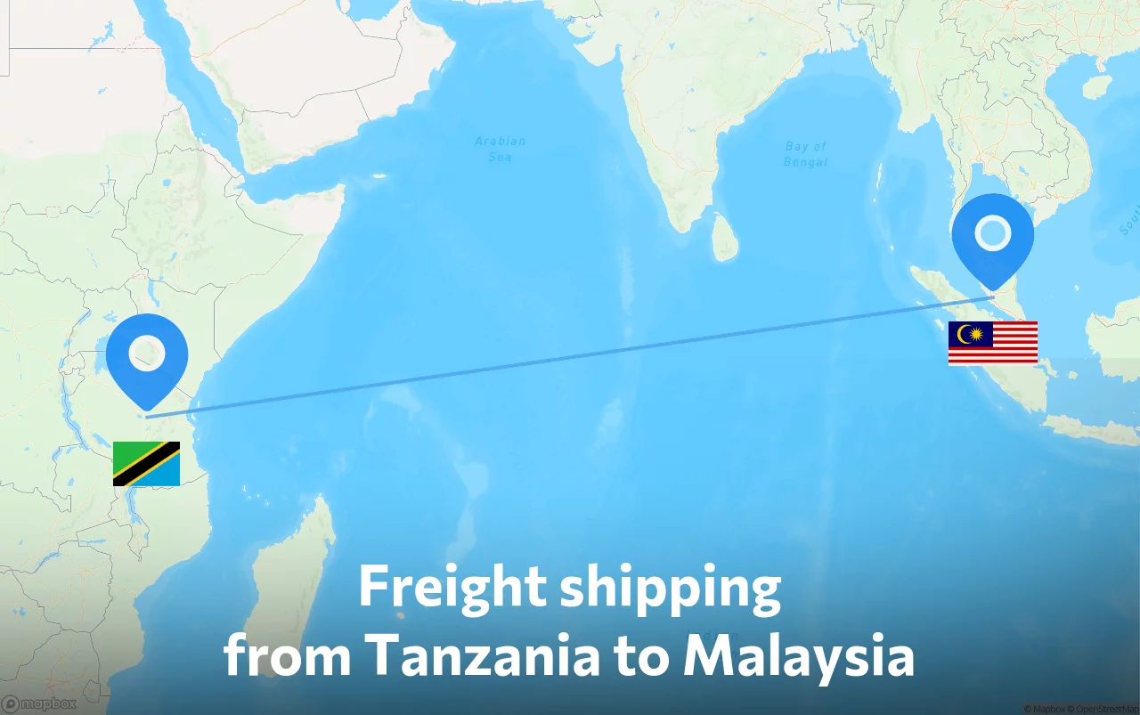 Shipping route from Tanzania to Malaysia
