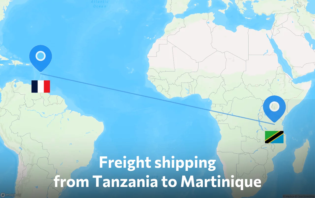 Shipping route from Tanzania to Martinique