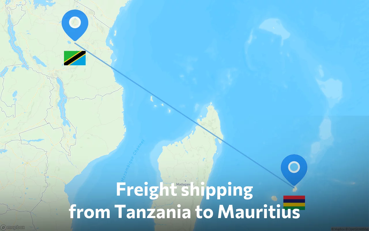 Shipping route from Tanzania to Mauritius