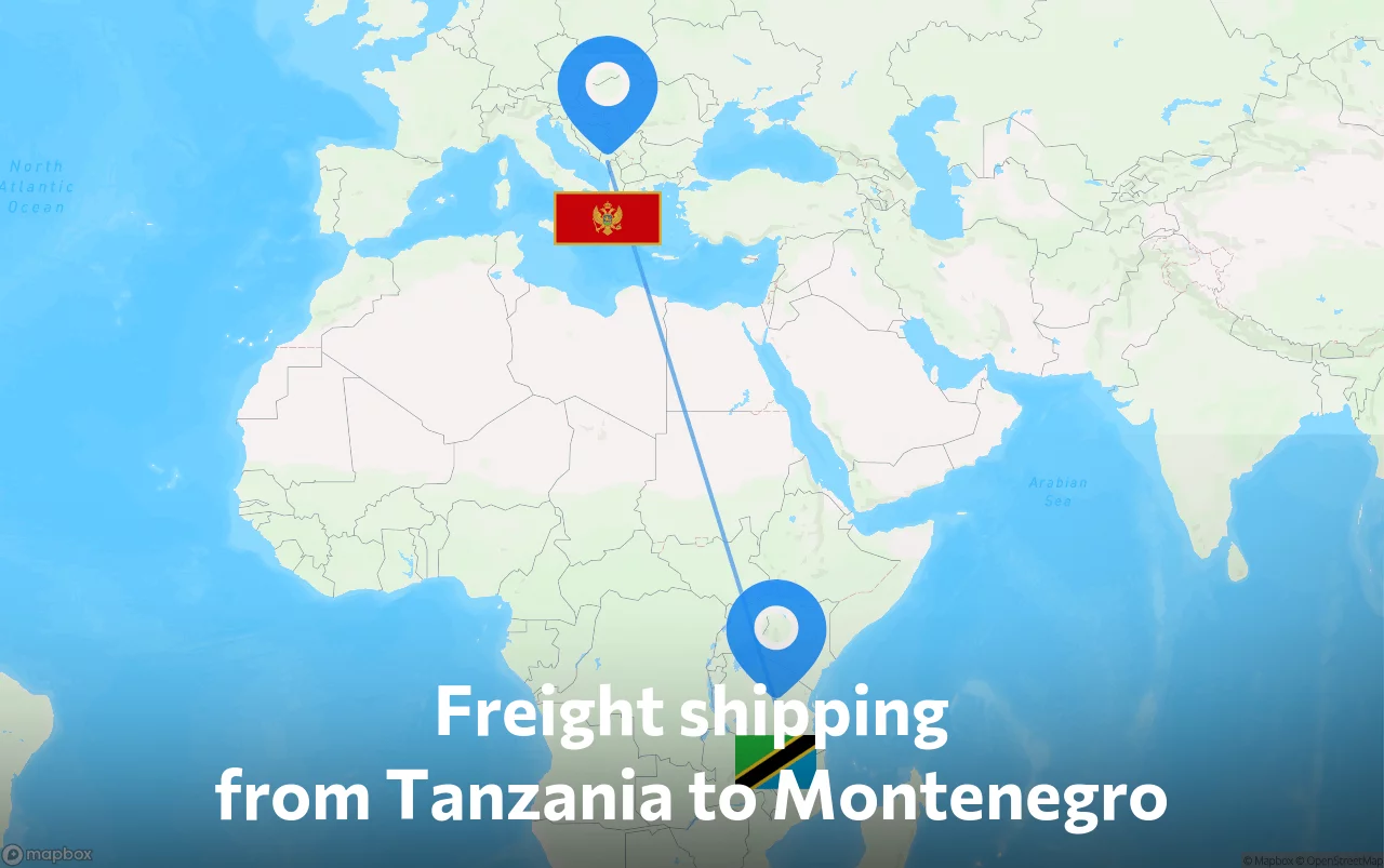 Shipping route from Tanzania to Montenegro
