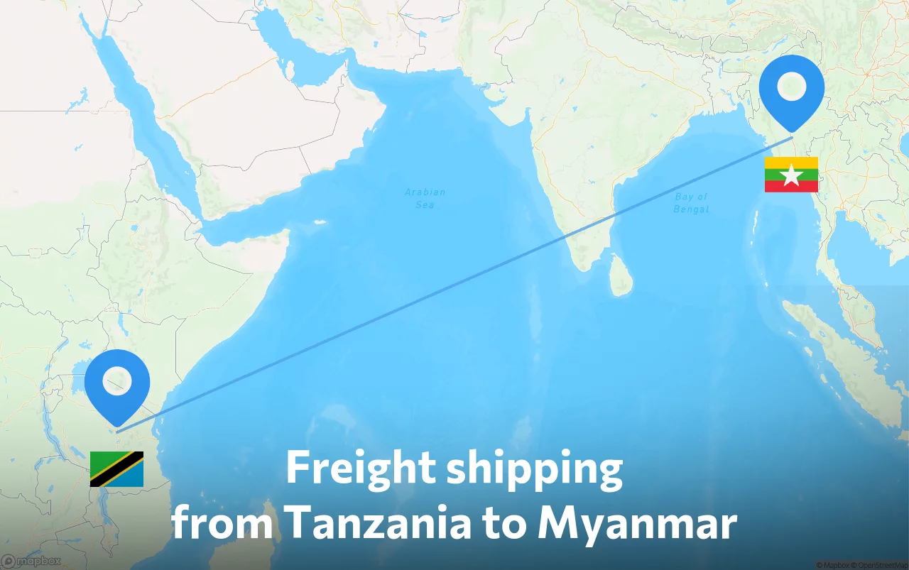 Shipping route from Tanzania to Myanmar