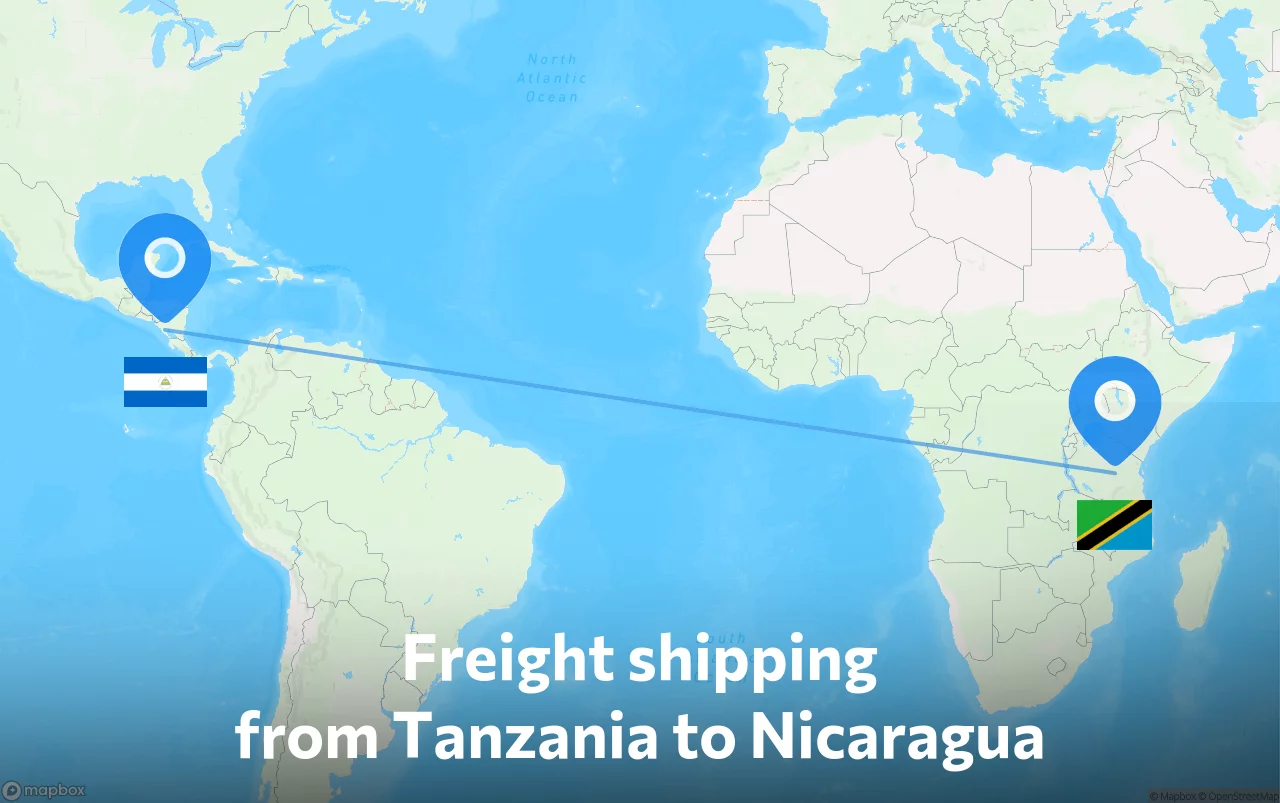 Shipping route from Tanzania to Nicaragua