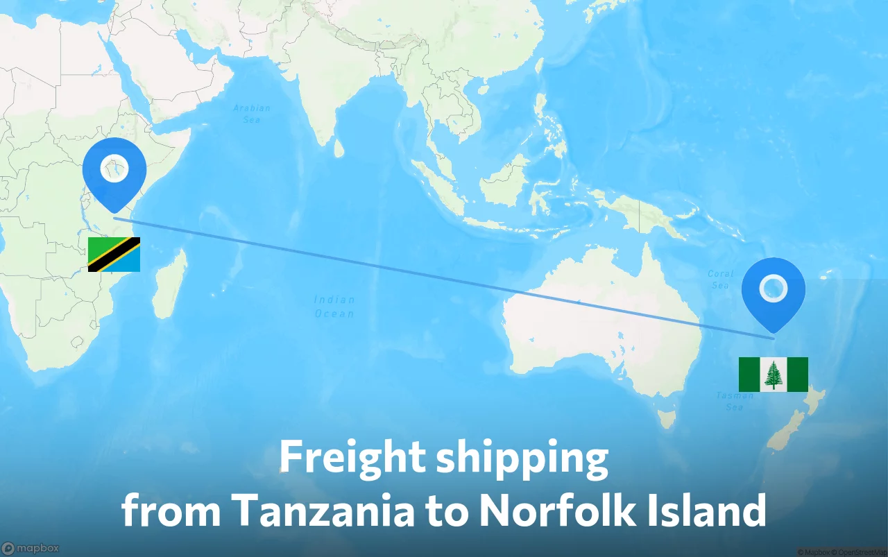 Shipping route from Tanzania to Norfolk Island
