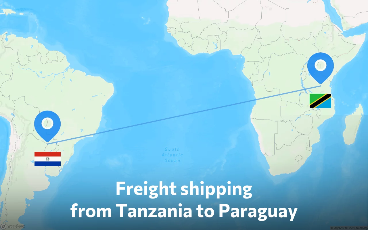 Shipping route from Tanzania to Paraguay