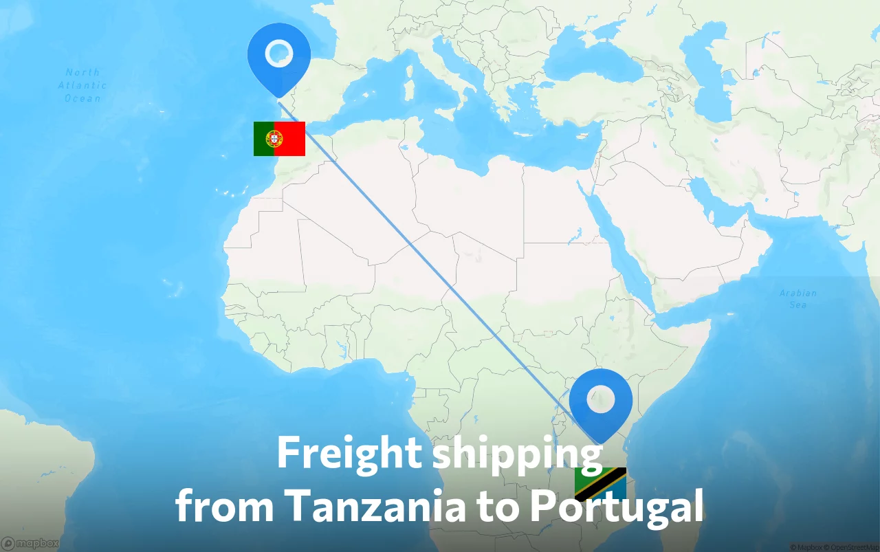 Shipping route from Tanzania to Portugal