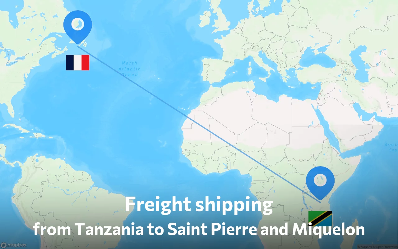 Shipping route from Tanzania to Saint Pierre and Miquelon