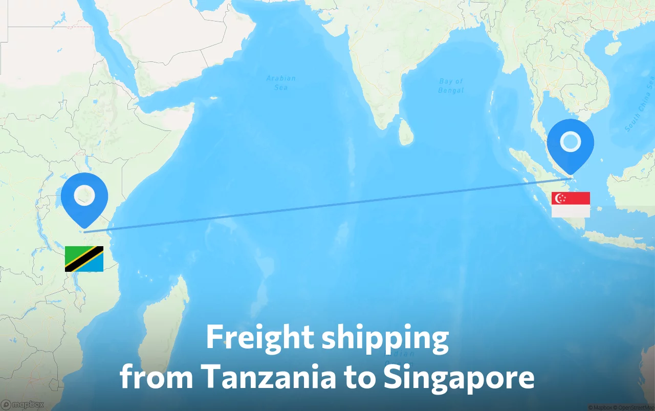 Shipping route from Tanzania to Singapore