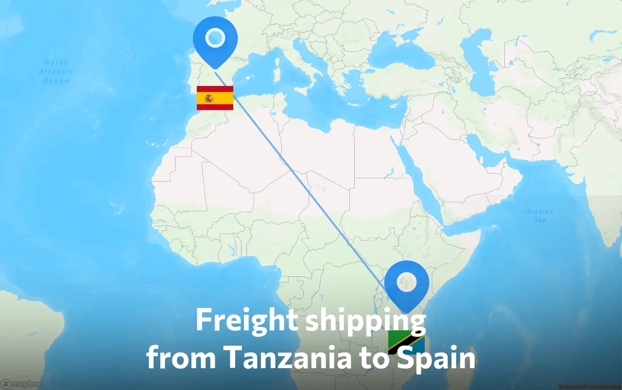 Shipping route from Tanzania to Spain