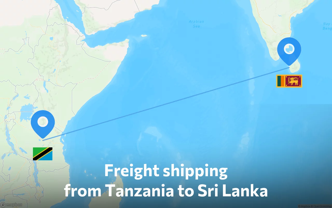 Shipping route from Tanzania to Sri Lanka
