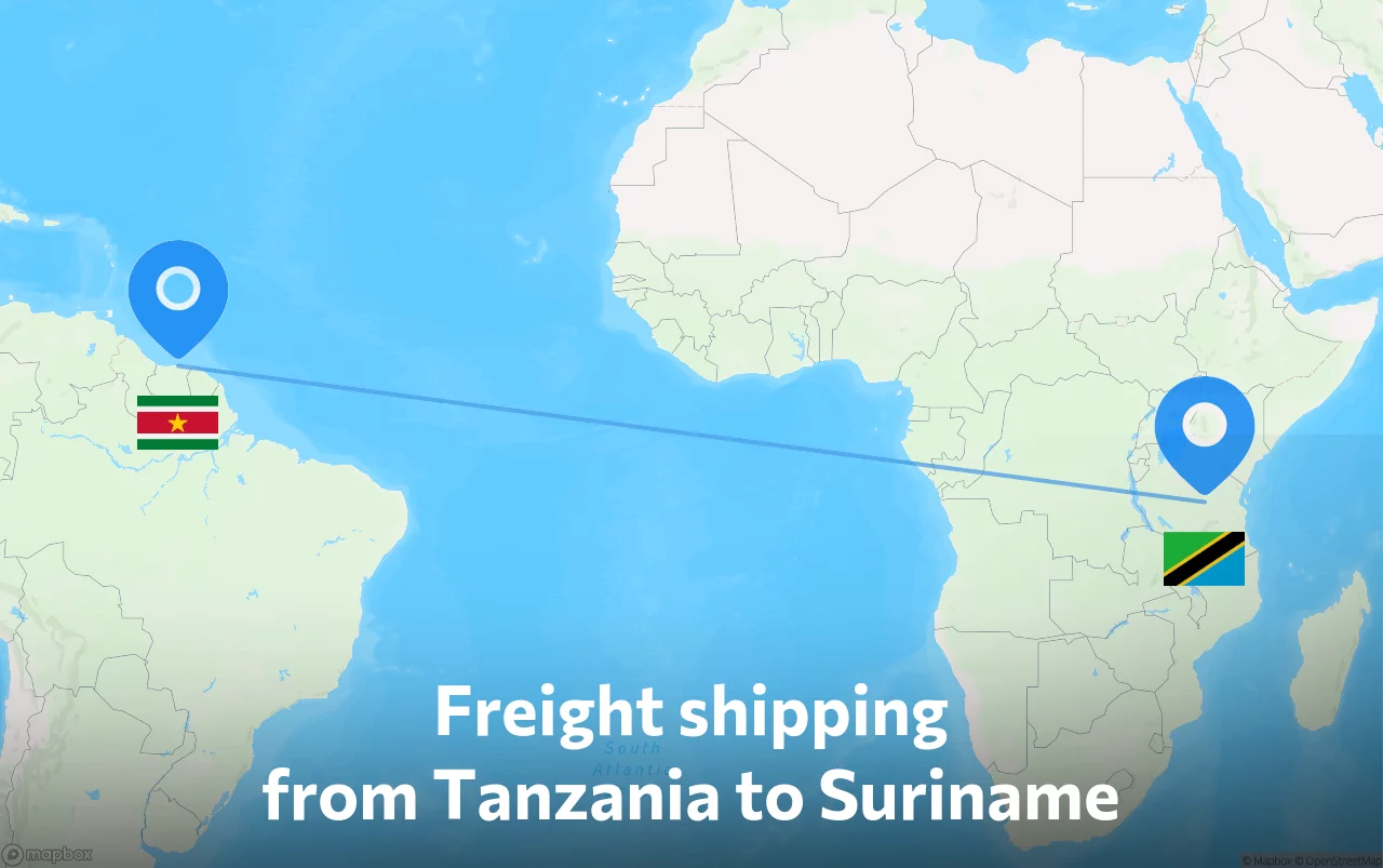 Shipping route from Tanzania to Suriname