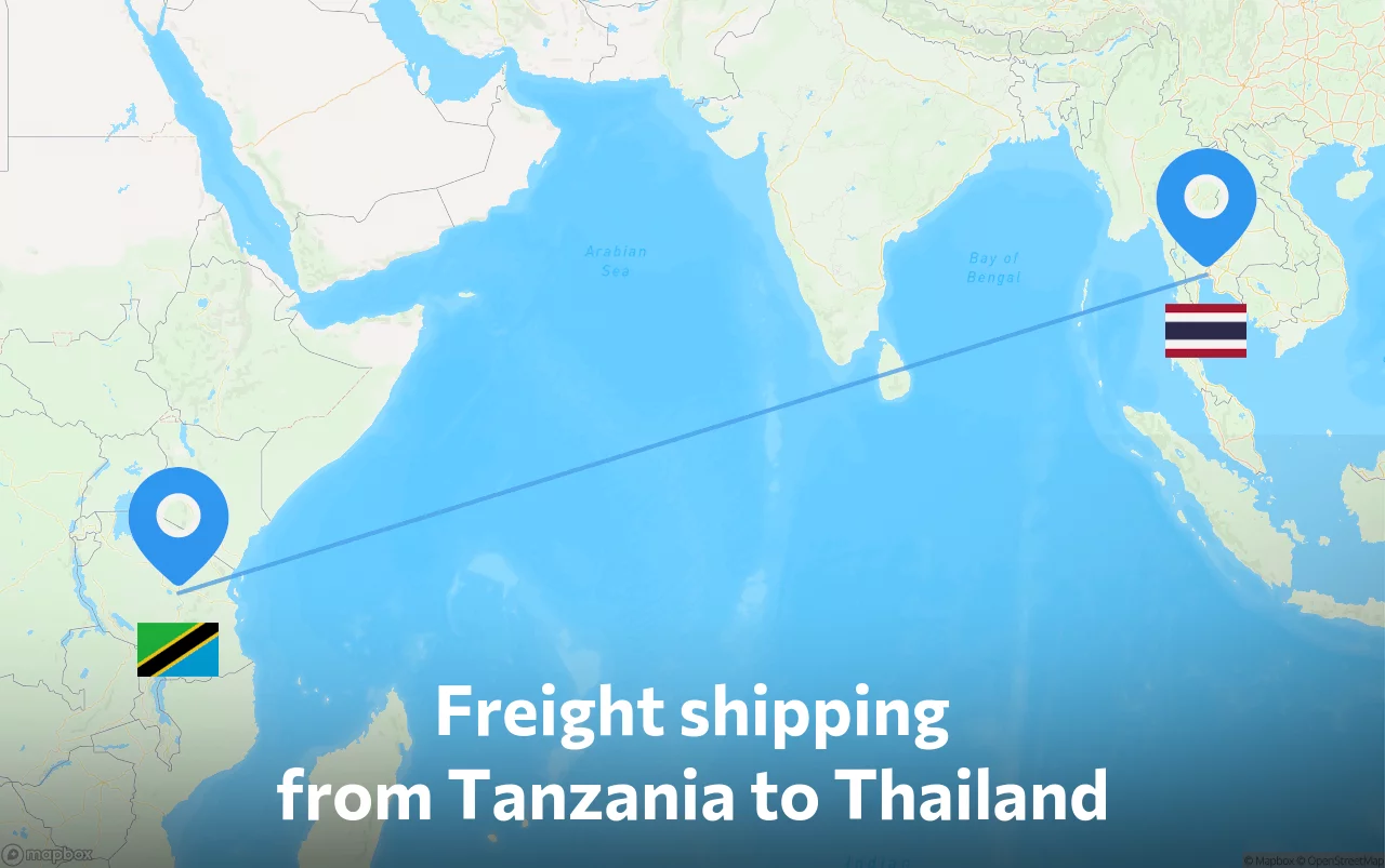 Shipping route from Tanzania to Thailand