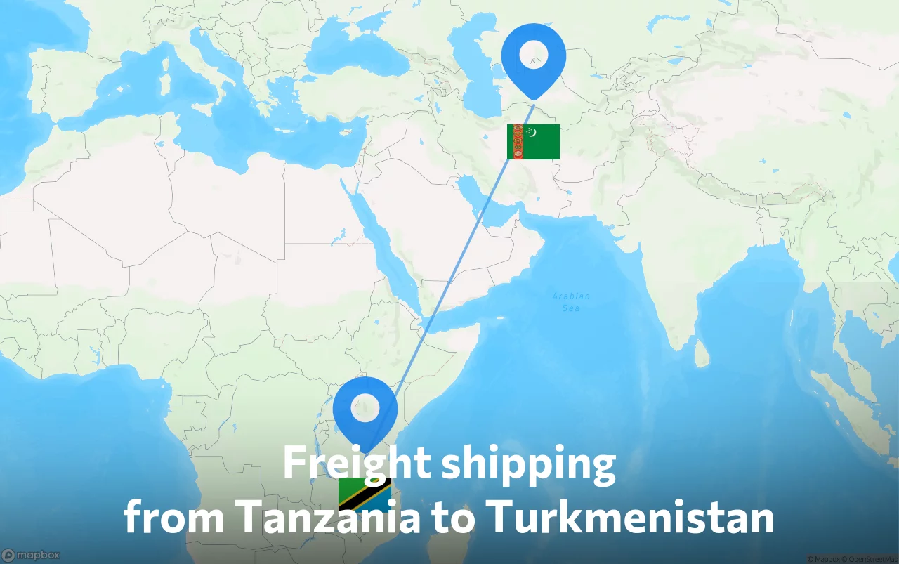 Shipping route from Tanzania to Turkmenistan