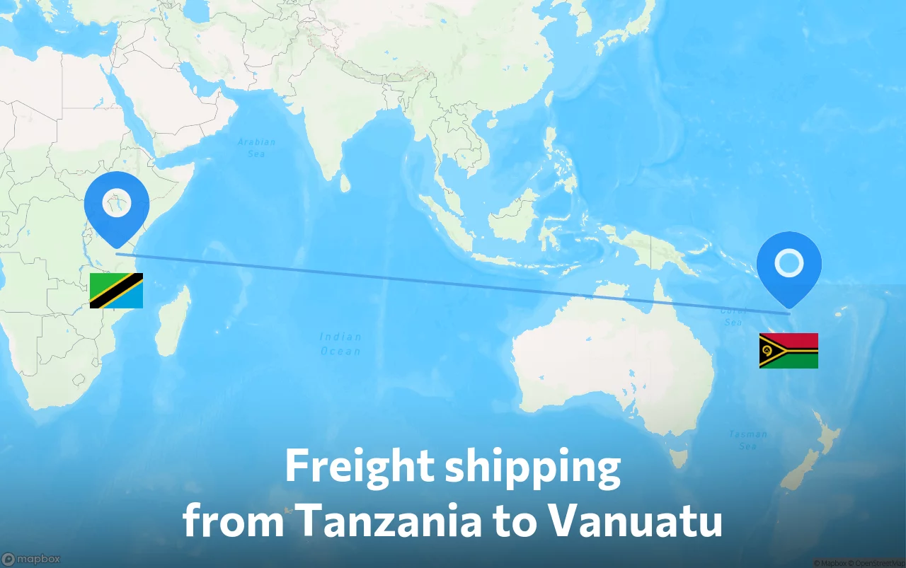 Shipping route from Tanzania to Vanuatu