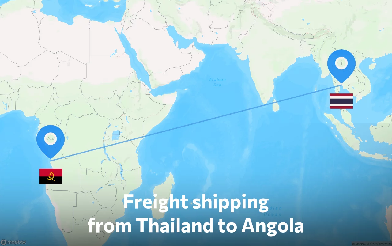 Shipping route from Thailand to Angola