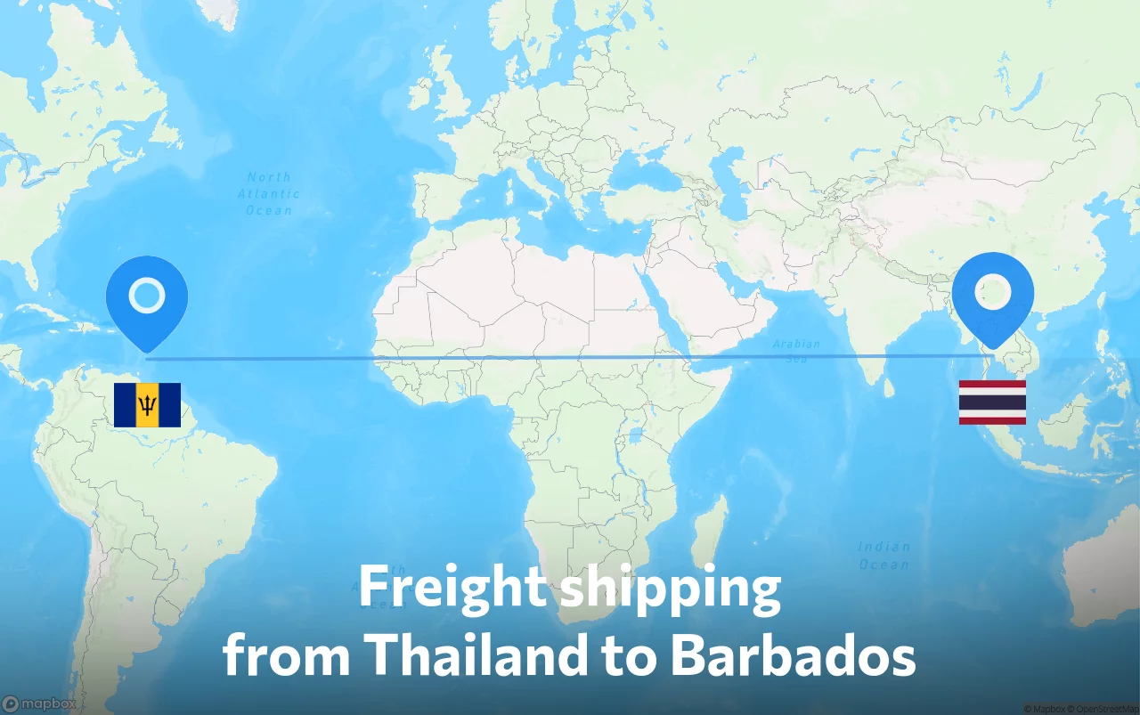 Shipping route from Thailand to Barbados