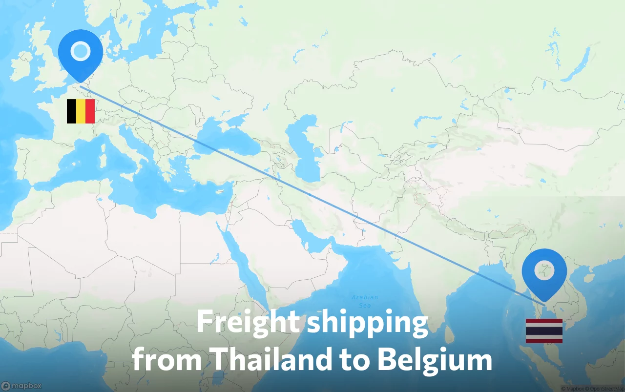 Shipping route from Thailand to Belgium