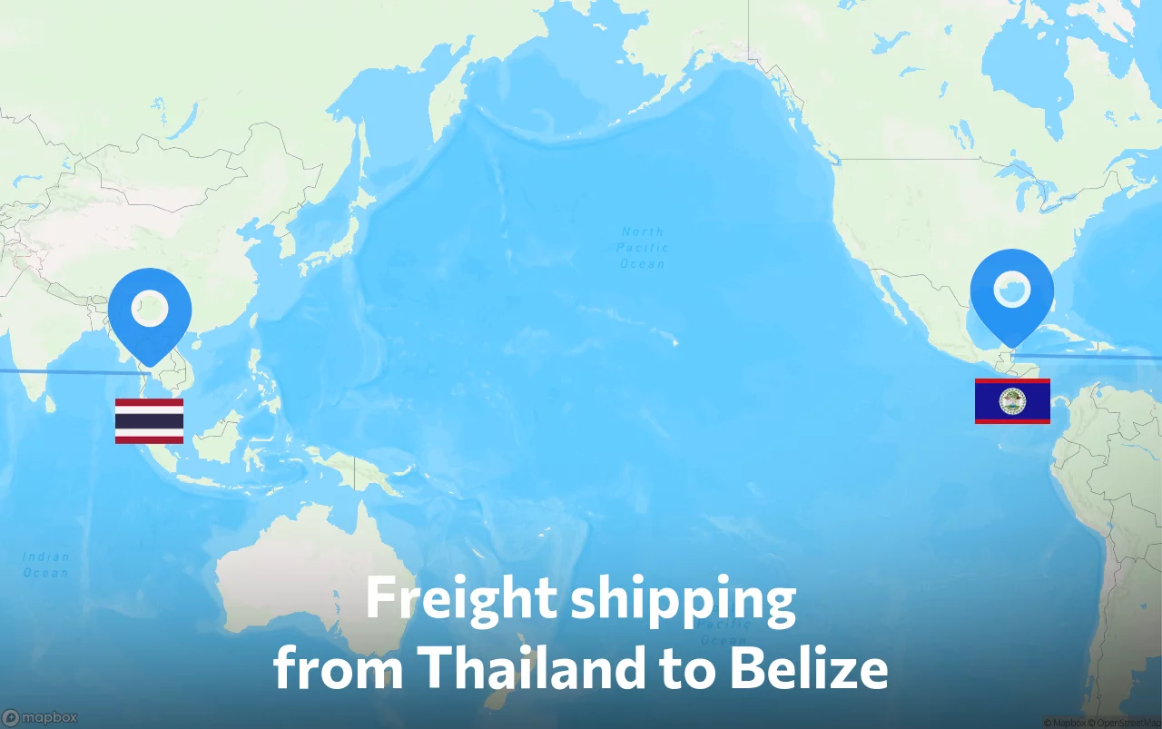 Shipping route from Thailand to Belize