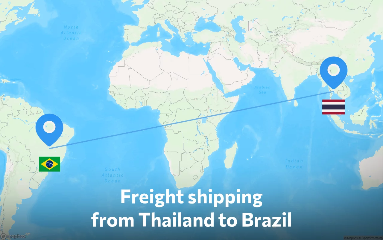 Shipping route from Thailand to Brazil