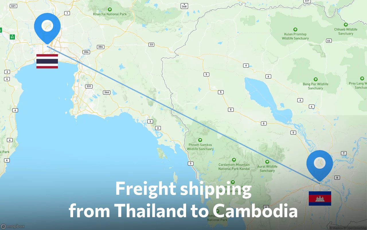 Shipping route from Thailand to Cambodia