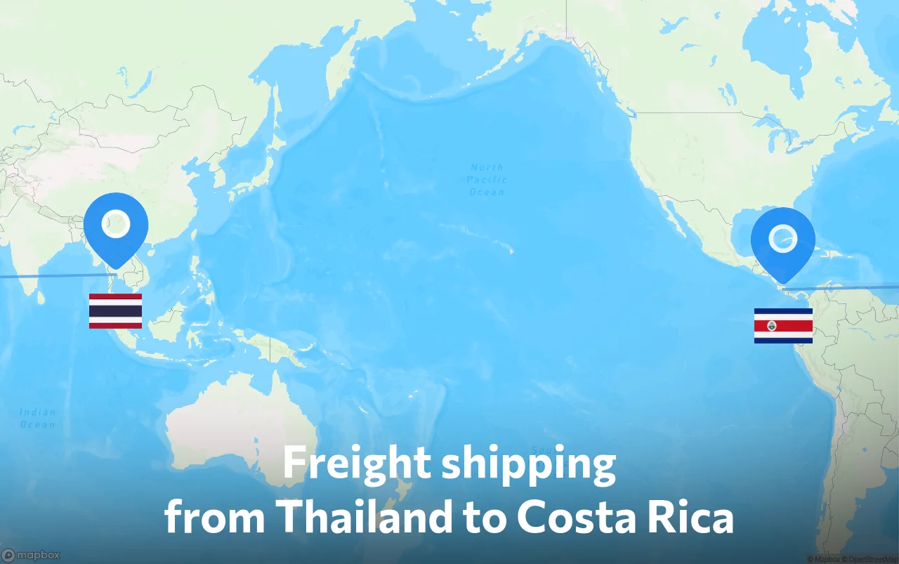 Shipping route from Thailand to Costa Rica