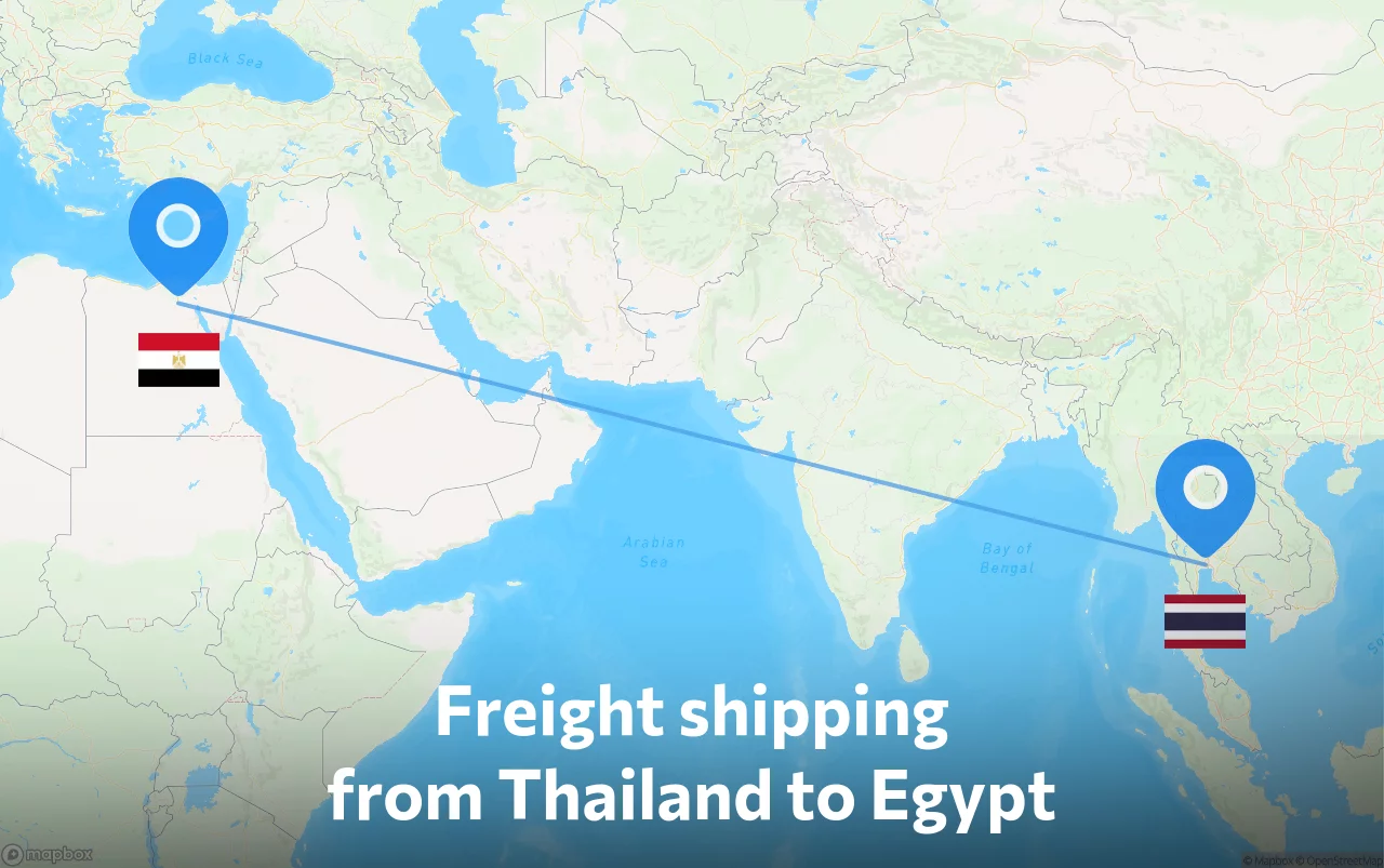 Shipping route from Thailand to Egypt