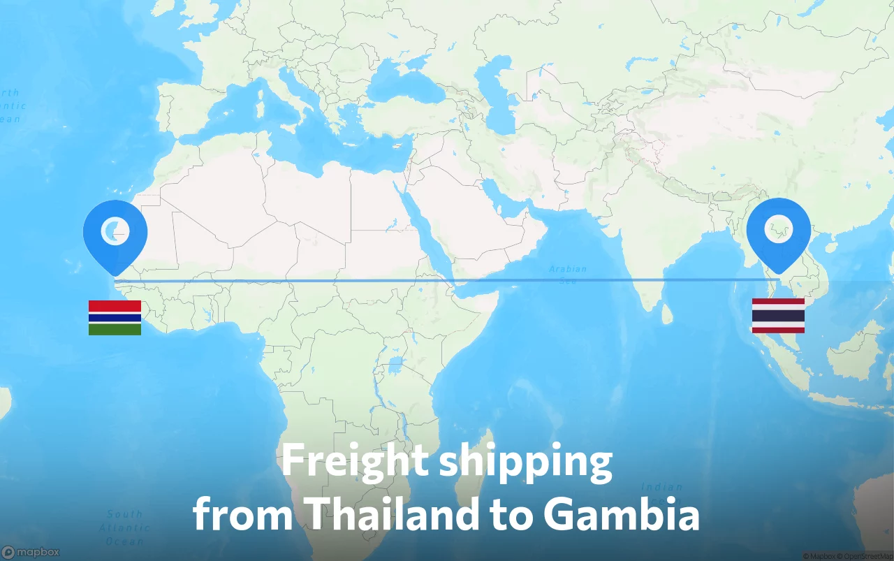 Shipping route from Thailand to Gambia