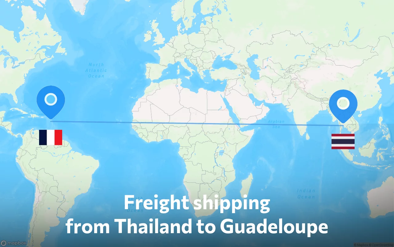 Shipping route from Thailand to Guadeloupe