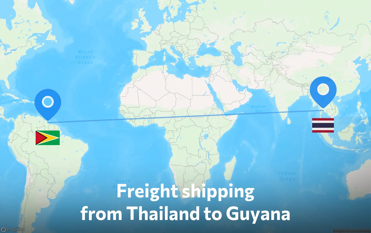 Shipping route from Thailand to Guyana