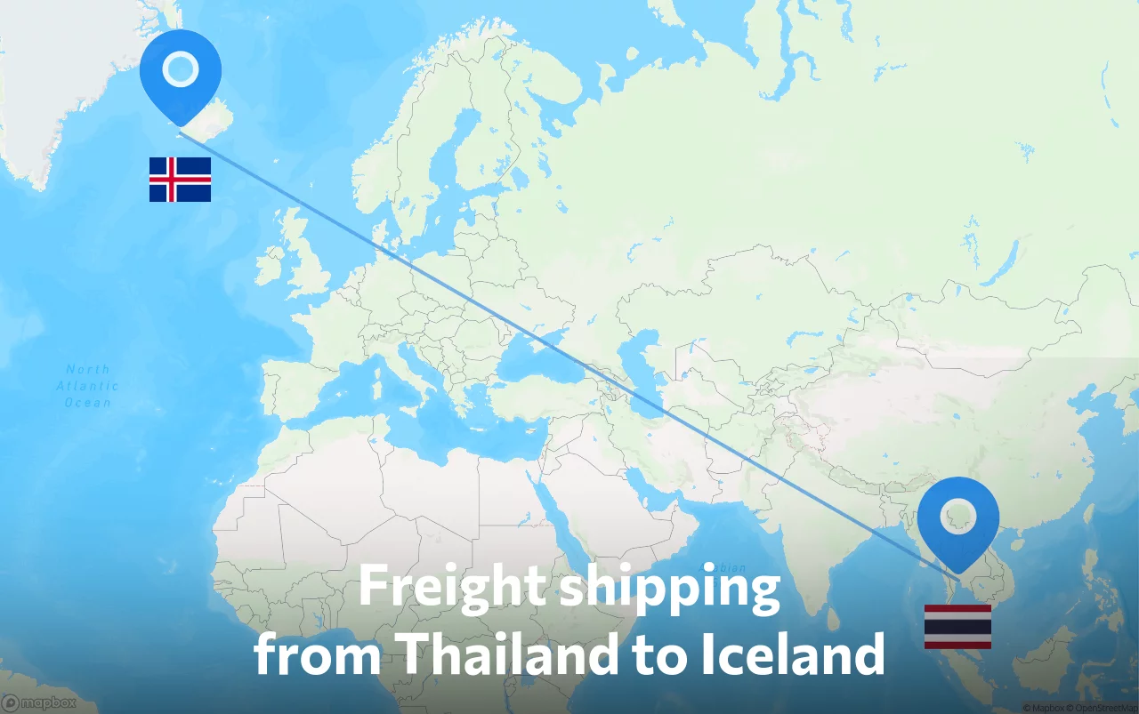 Shipping route from Thailand to Iceland