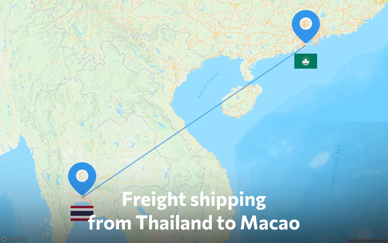 Shipping route from Thailand to Macao